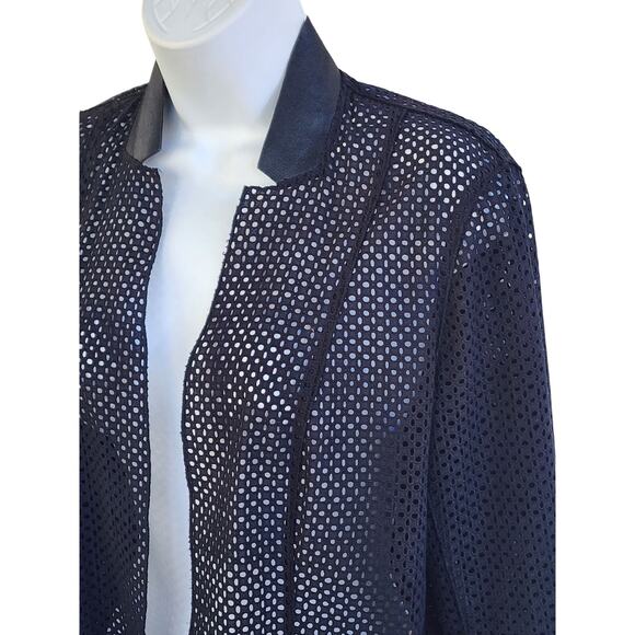 Elie Tahari Edition 1974 Capsule Collection Mesh Shacket sz S Lamb Leather Trim - Picture 3 of 13